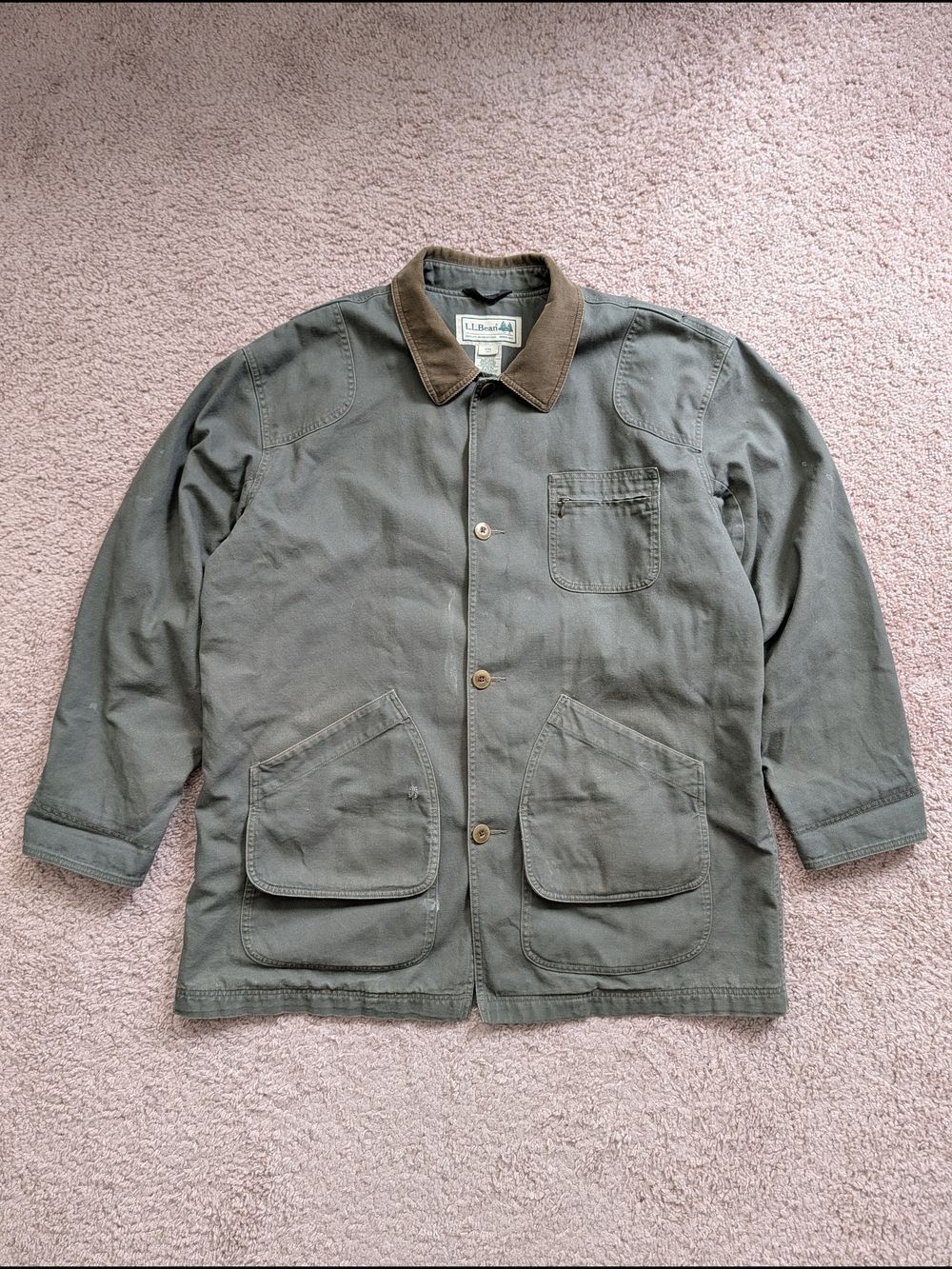 L.L. Bean Mens Olive Green Cotton Lined Button Down Original Field Coat Size XXL - Picture 2 of 14